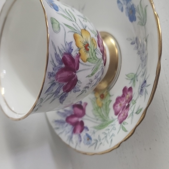 Handpainted Teacup Flowers Yellow, Pink, Blue Delphine Bone China Made in Englan - Picture 7 of 8